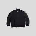 CLB XXIII Louis Vuitton black bomber jacket featuring cotton body, leather sleeves, and ribbed trim details.