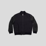CLB XXIII Louis Vuitton black bomber jacket featuring cotton body, leather sleeves, and ribbed trim details.