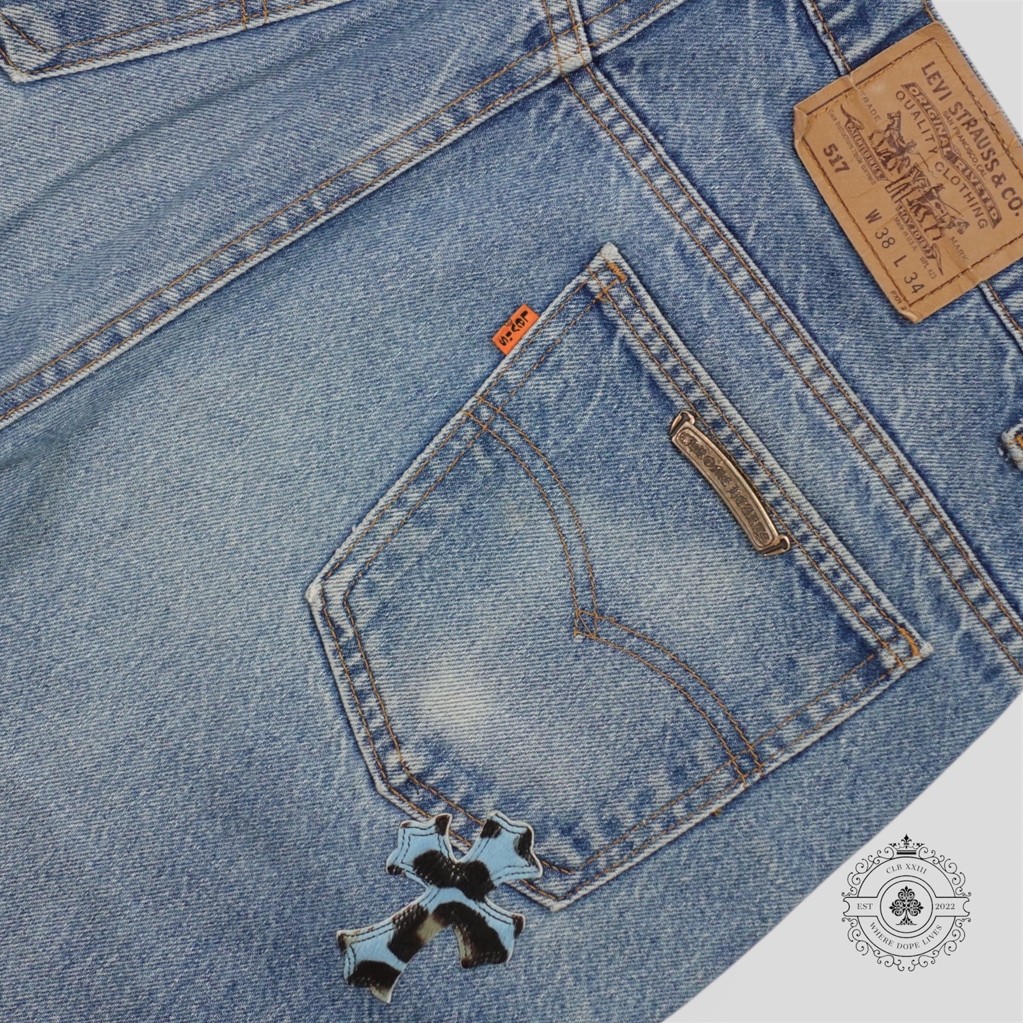 Chrome Hearts St Barth Jeans in Orange / Blue