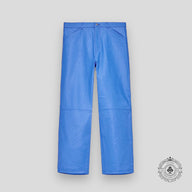 Sp5der Debossed Web Leather Pants in Blue