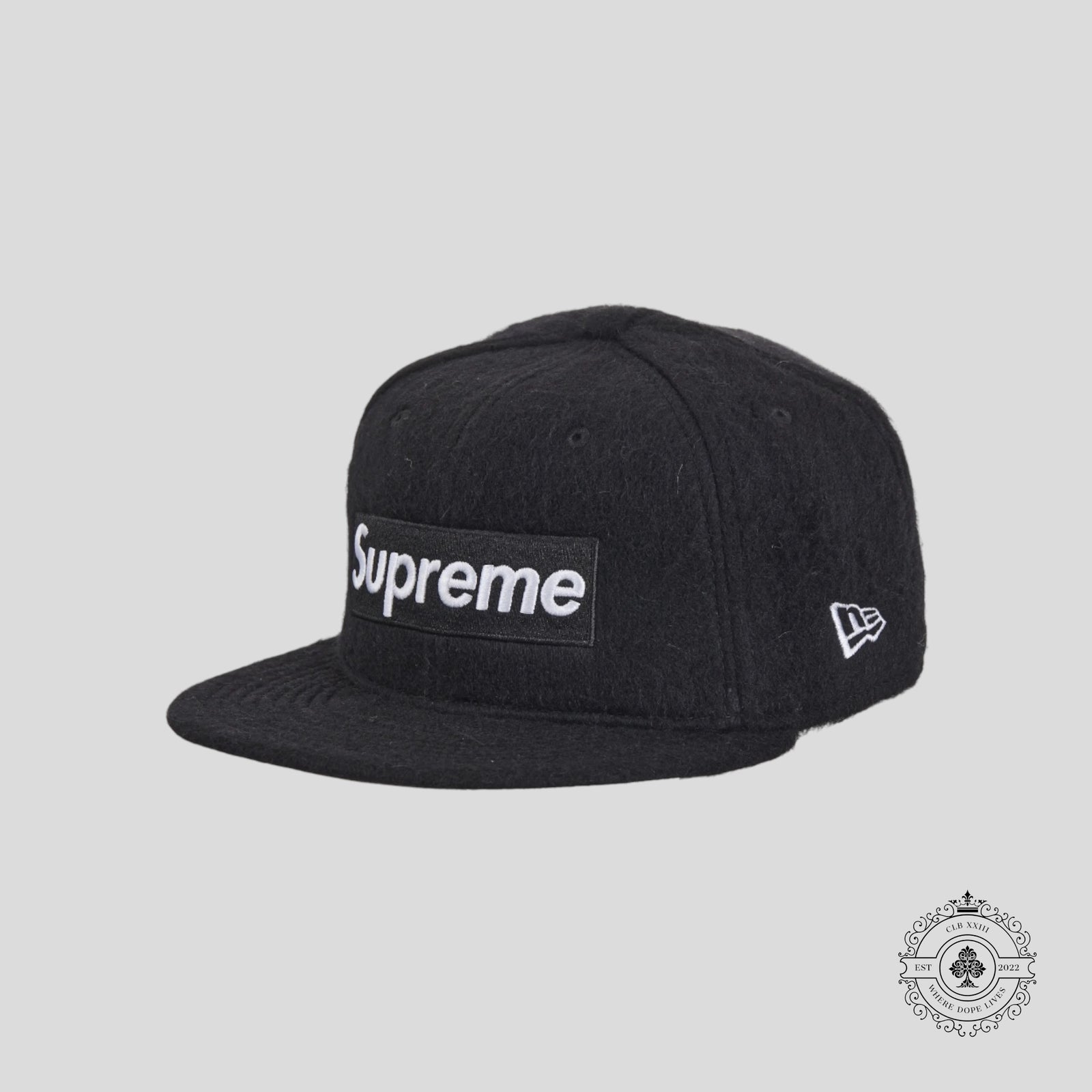 Supreme Mohair Box Logo New Era Fitted Hat in Black