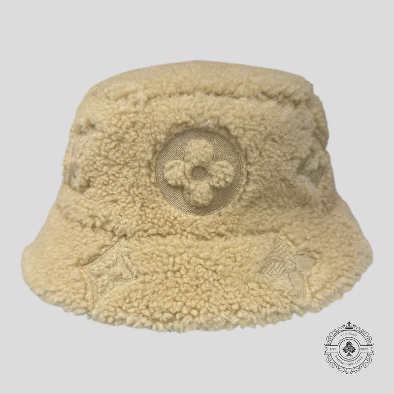Louis Vuitton Shearling LV Curly Monogram Bucket Hat in Off White