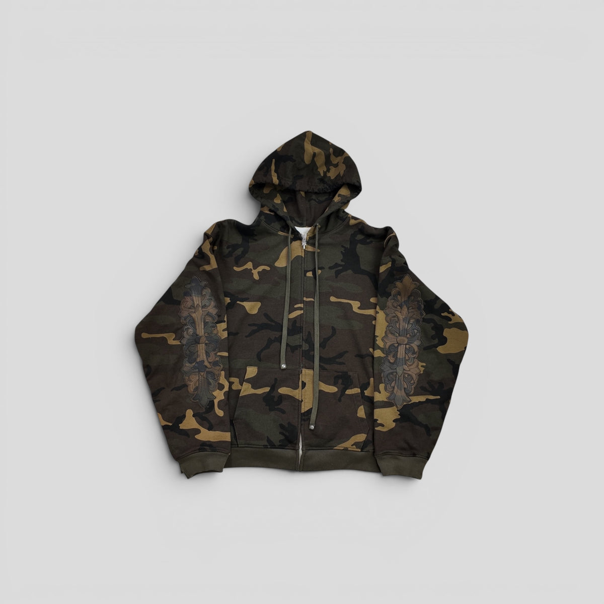 Chrome Hearts Camo Leather Patch Thermal Zip Up Hoodie