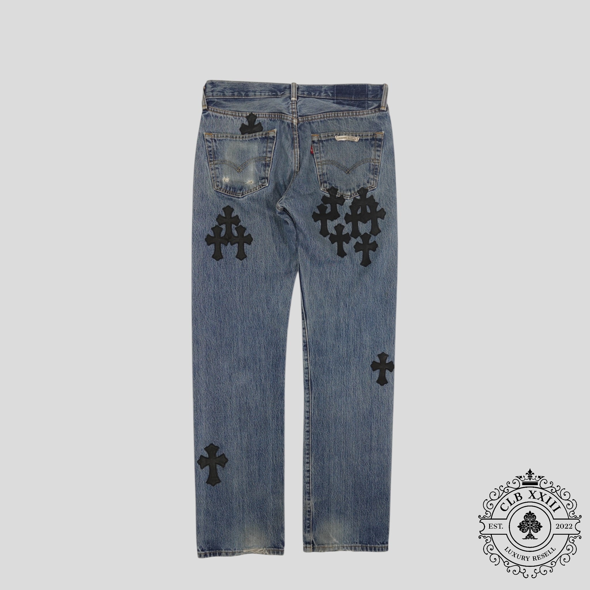 Chrome Hearts Leather Cross Patch Jeans
