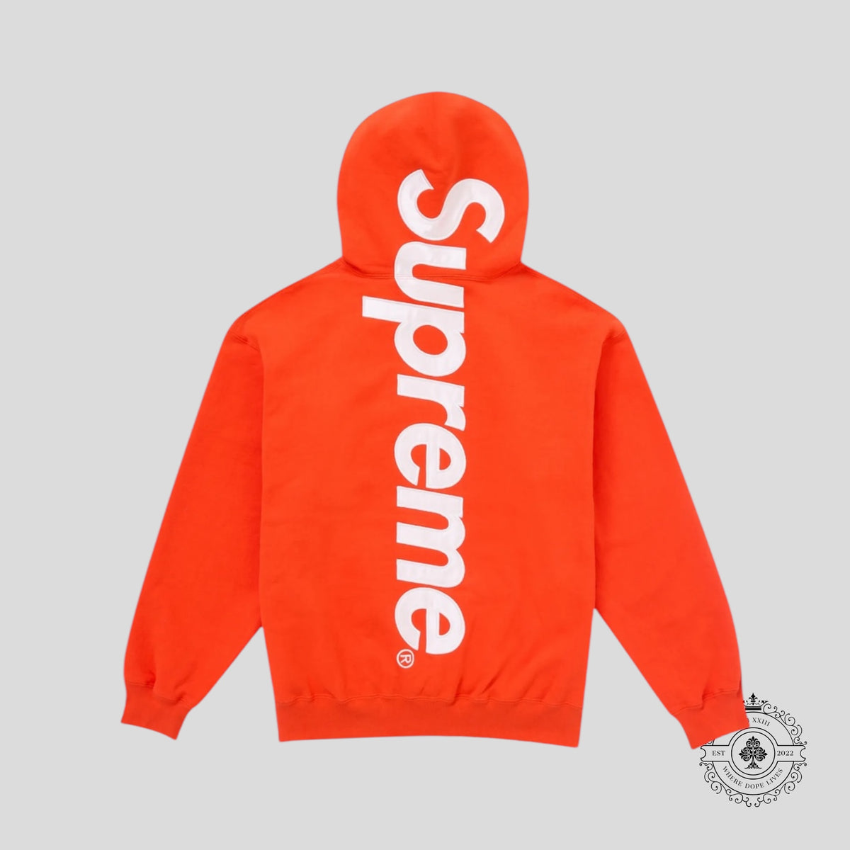 Supreme Satin Applique Hooded Sweatshirt in Bright Orange