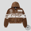 Vale Cursive Zip Up Hoodie in Brown