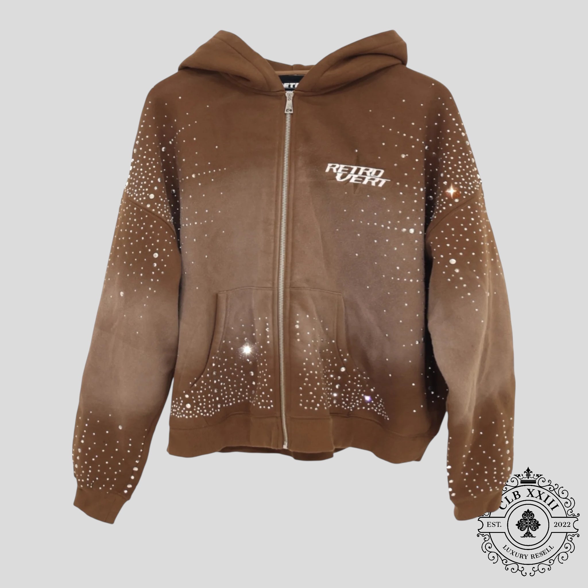 Retrovert Infinity Rhinestone Zip-Up in Brown