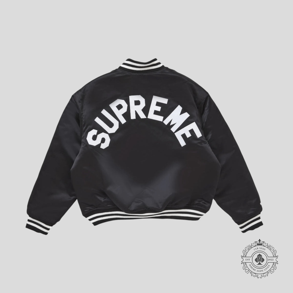 Supreme Mitchell & Ness Satin Varsity Jacket in Black