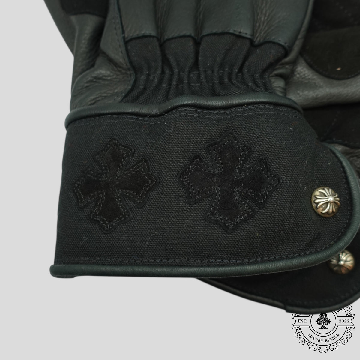 Chrome Hearts Plus Patch Leather Moto Gloves in Black