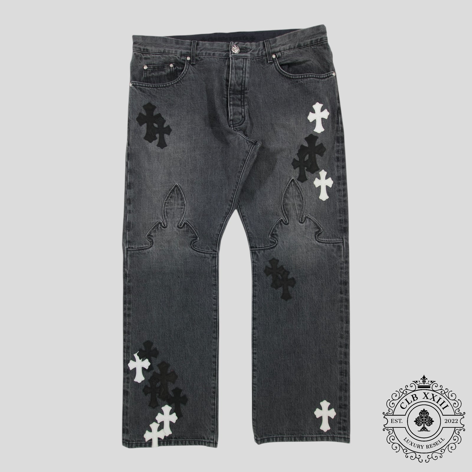 Chrome Heart Fleur Knee Denim in Black/White