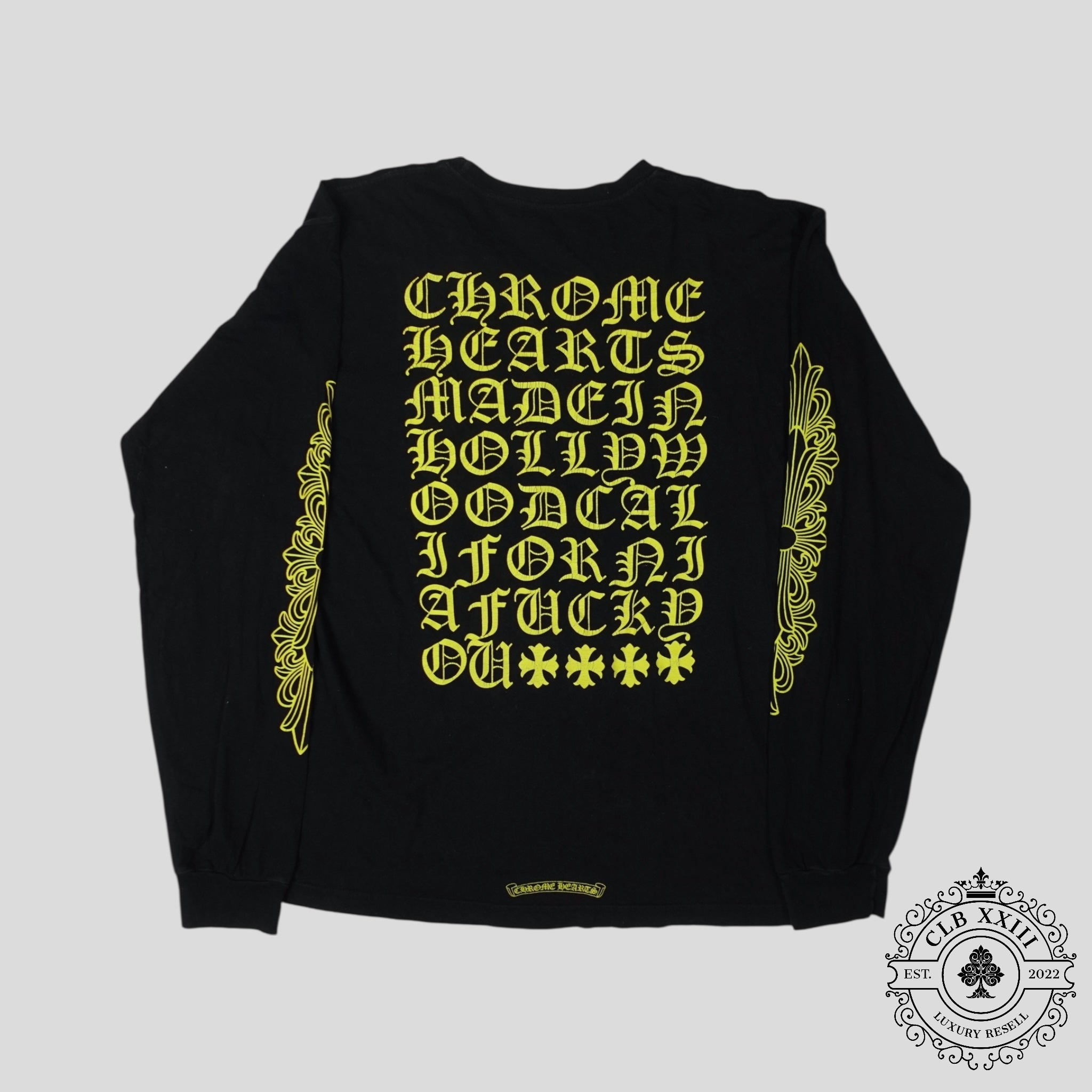 Chrome Hearts Eyechart Long Sleeve Shirt in Black/ Neon Green