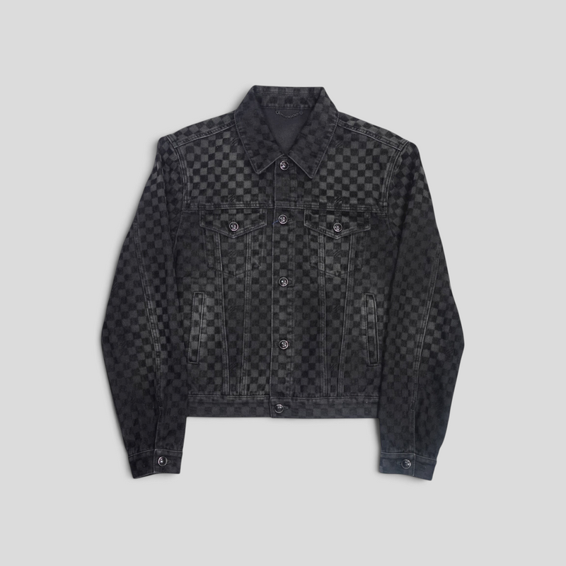 CLB XXIII Louis Vuitton Damier Ultrablack flocked denim trucker jacket in black cotton with button-up front