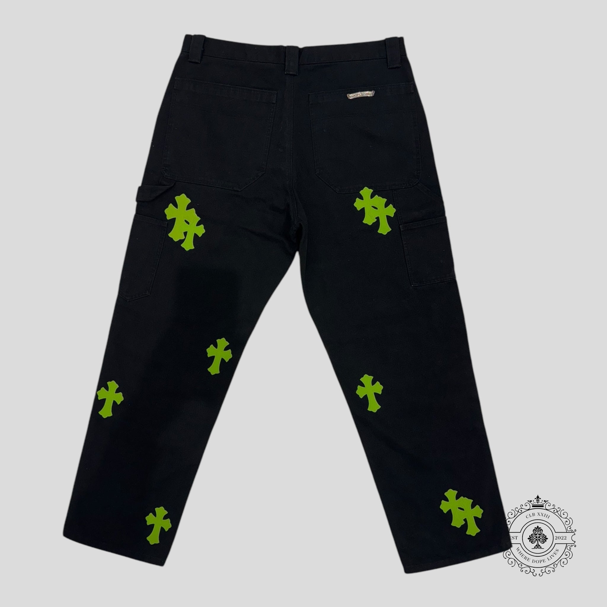 Chrome Hearts Double Knee Carpenter Pants in Black / Green