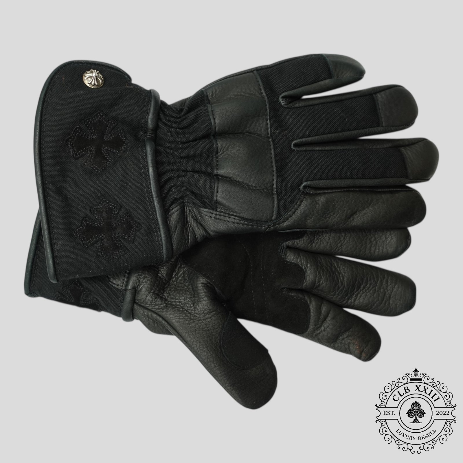 Chrome Hearts Plus Patch Leather Moto Gloves in Black