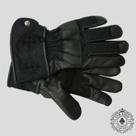 Chrome Hearts Plus Patch Leather Moto Gloves in Black