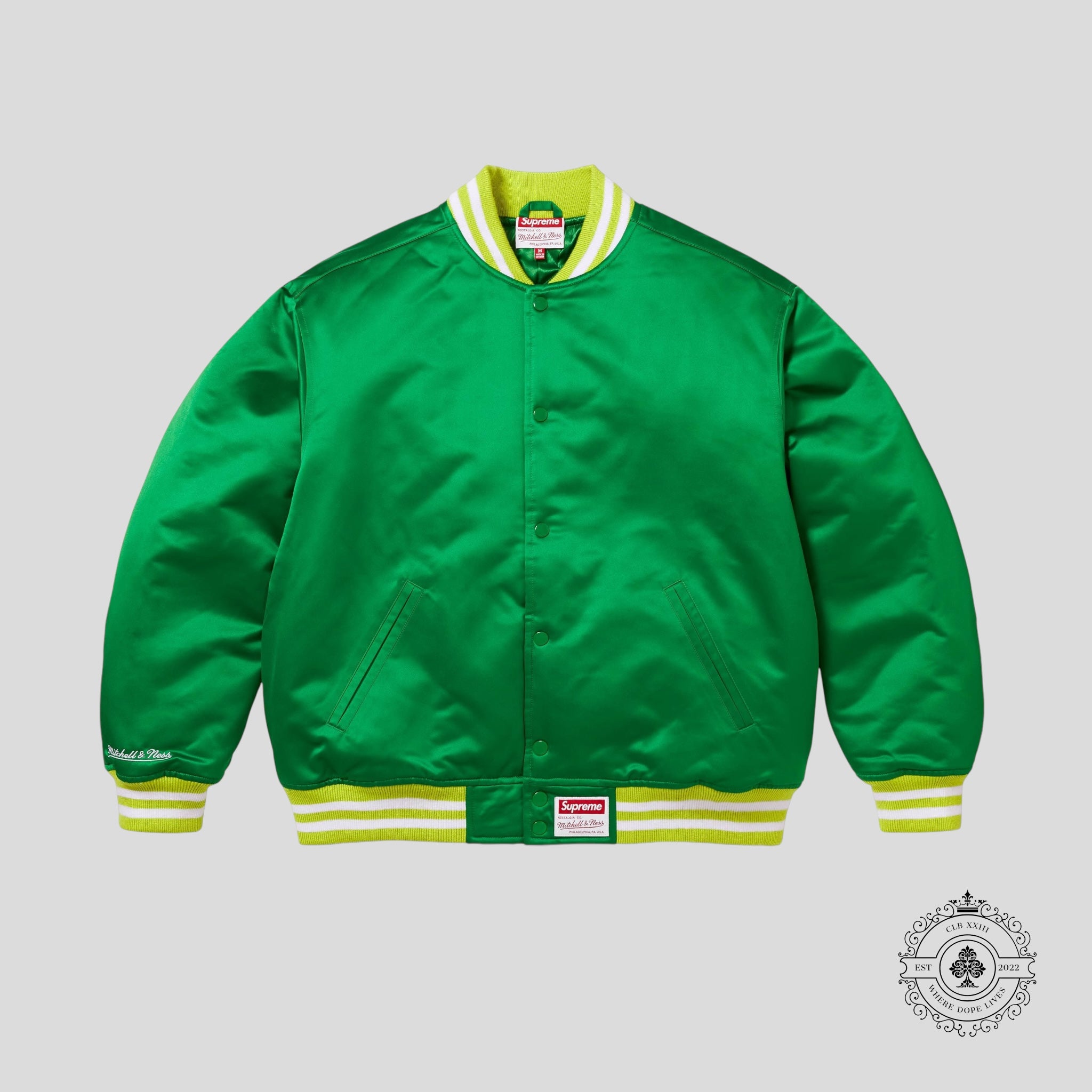 Supreme Mitchell & Ness Satin Varsity Jacket in Green