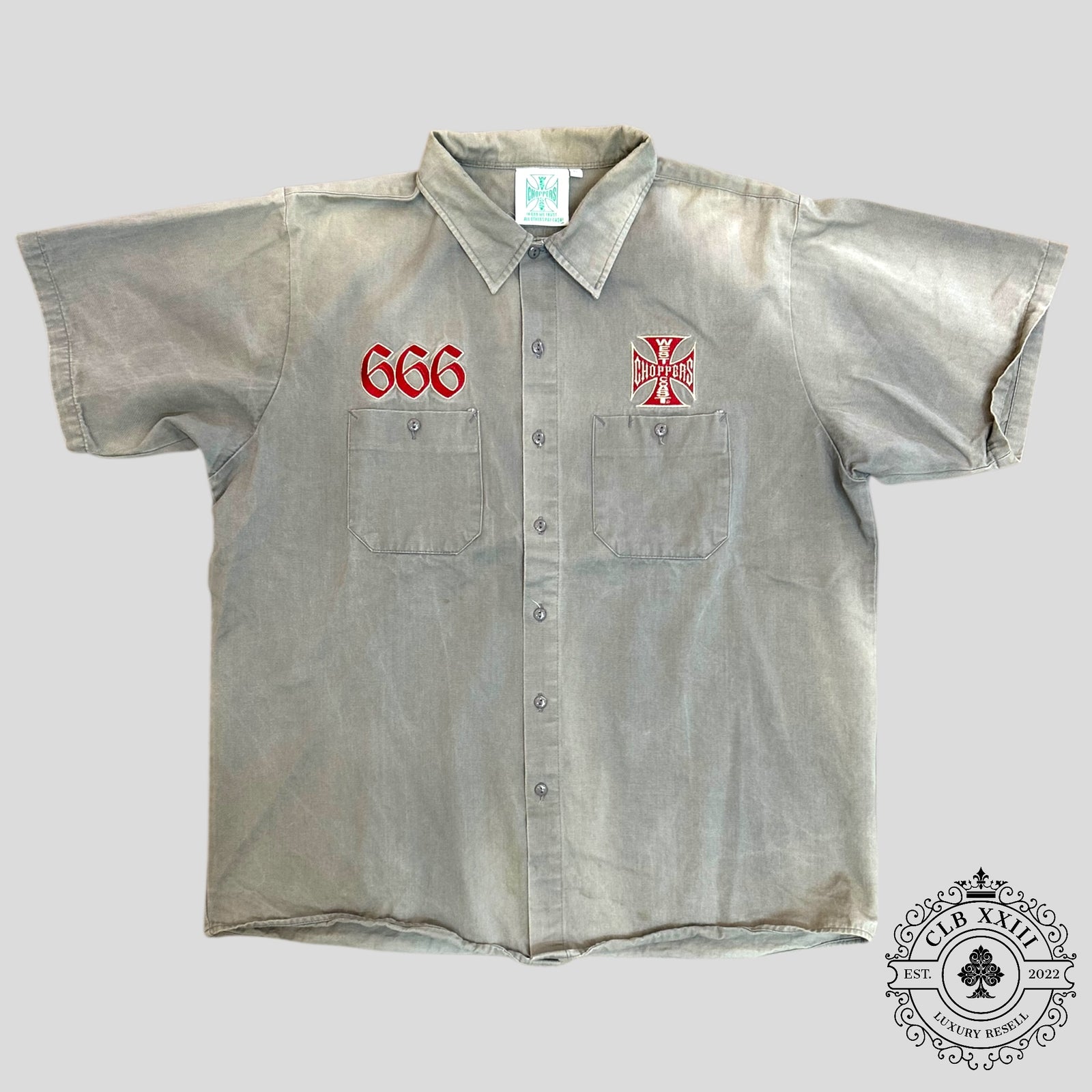 West Coast Choppers 666 Button Up Tee in Grey
