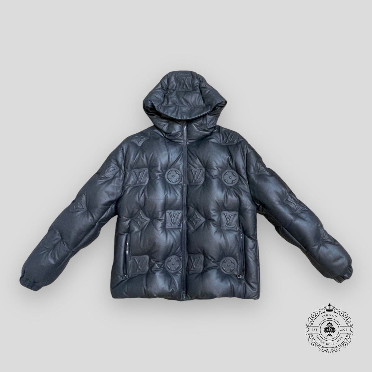 Louis Vuitton Monogram Leather Hooded Down Jacket