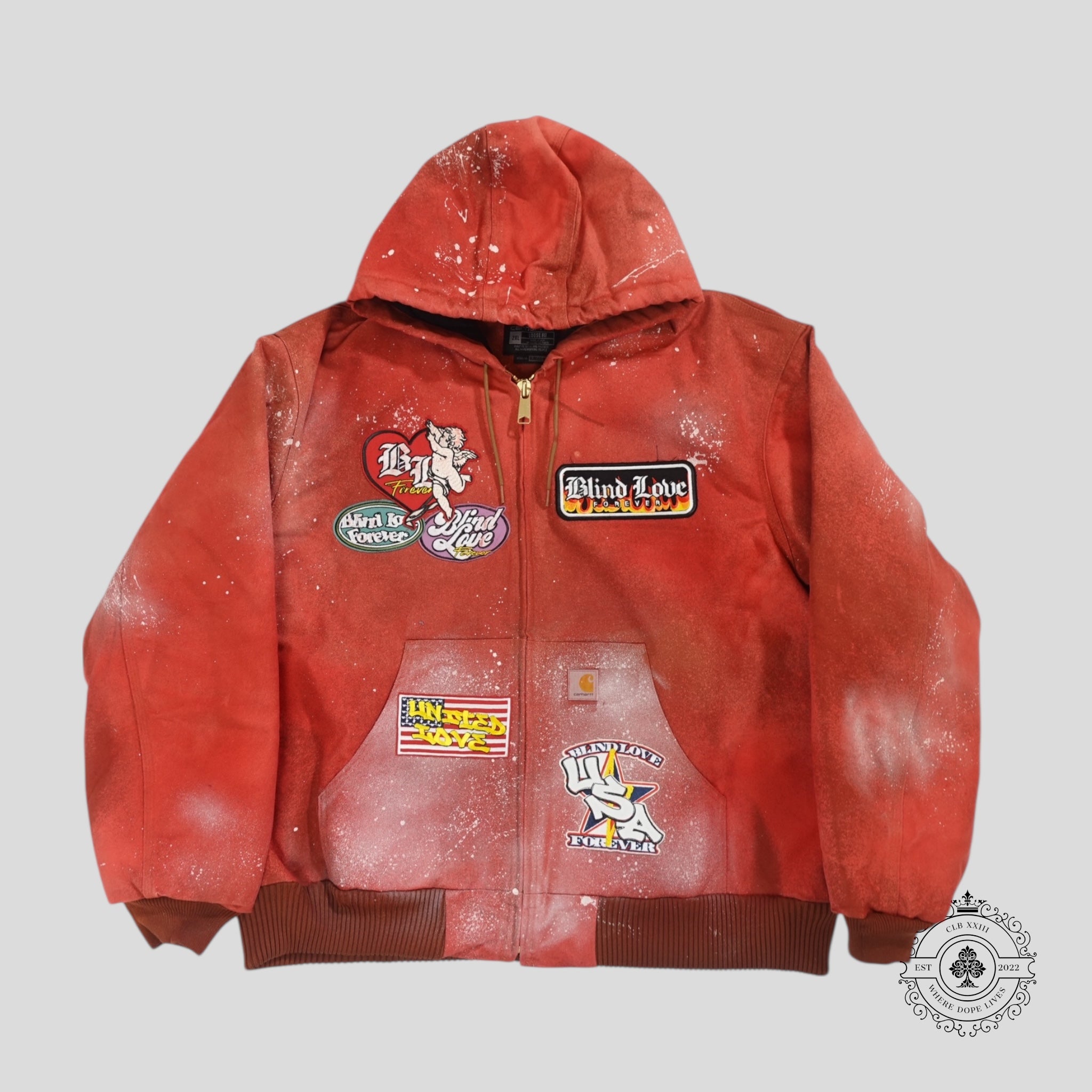 Blind Love Patchwork Carhartt Work Jacket in Red