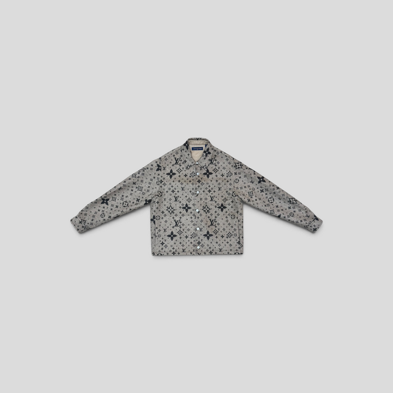 CLB XXIII Louis Vuitton grey monogram overshirt in a wool, silk, and cashmere blend with button-down front.