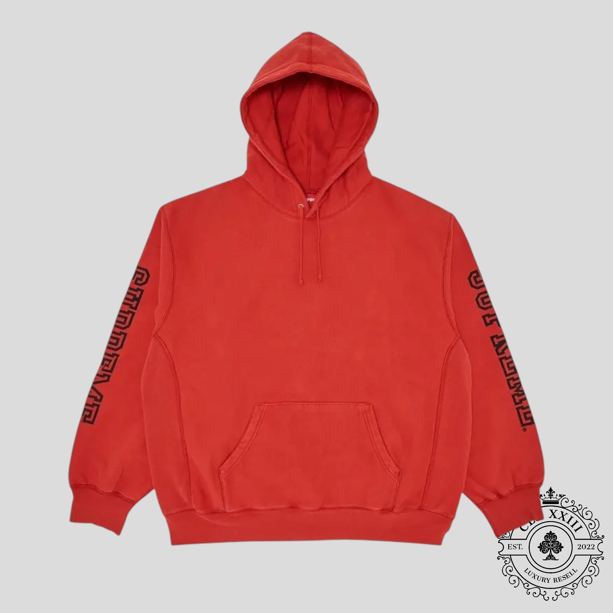 Supreme Collegiate Sleeve Hooded Sweatshirt in Burnt Red