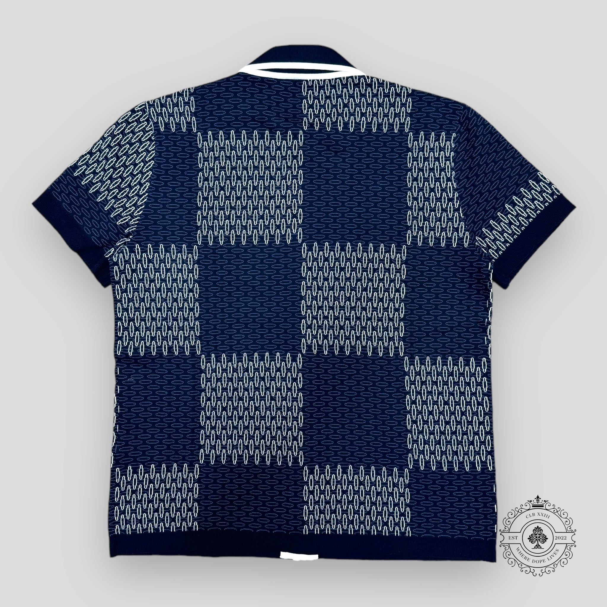 Louis Vuitton Tennis Damier Jacquard Short-Sleeved Quilted Cotton Button Up Shirt in Navy Blue
