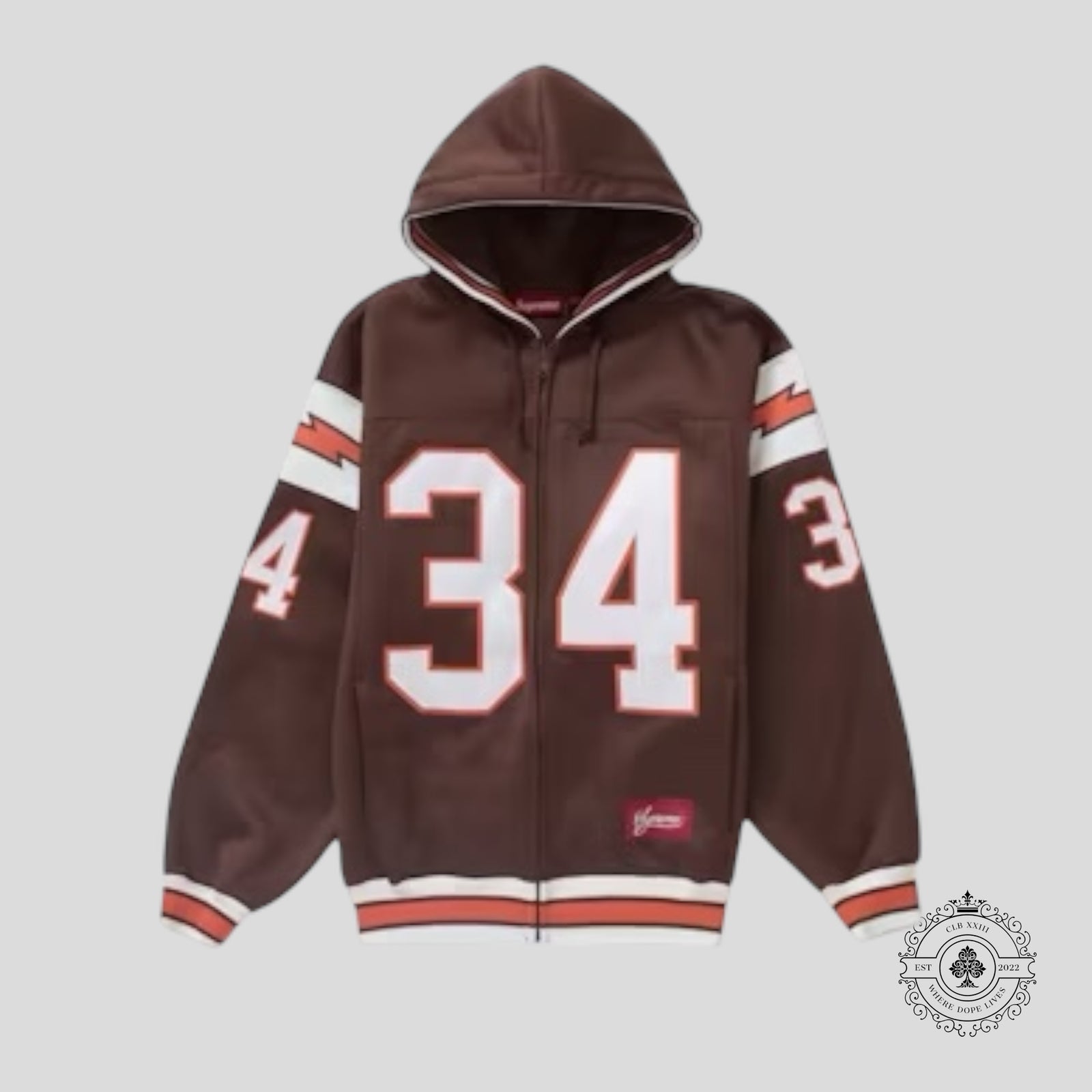 Supreme Football Zip Up Hooded Sweatshirt in Brown