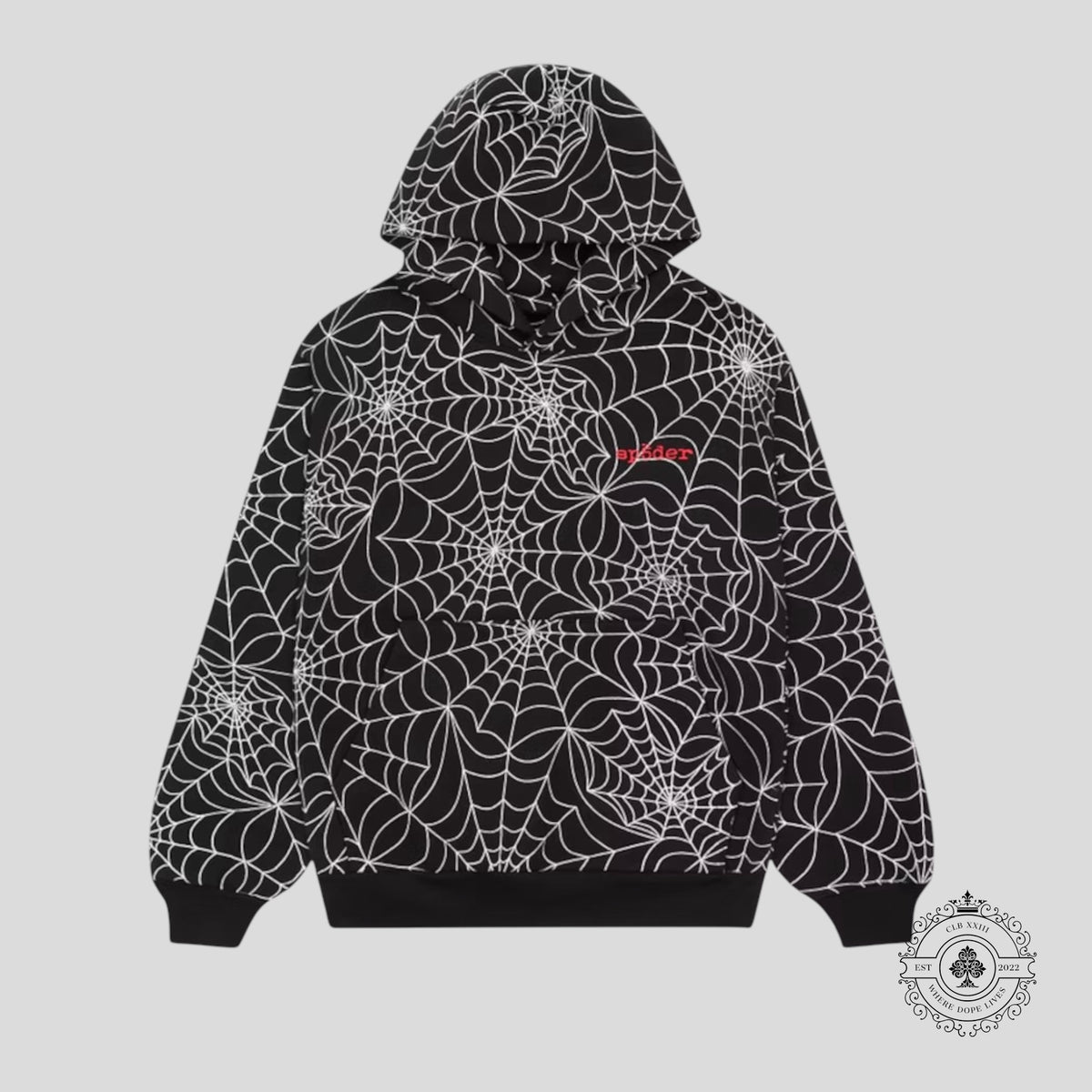 Sp5der Embroidered AOP Hoodie in Black