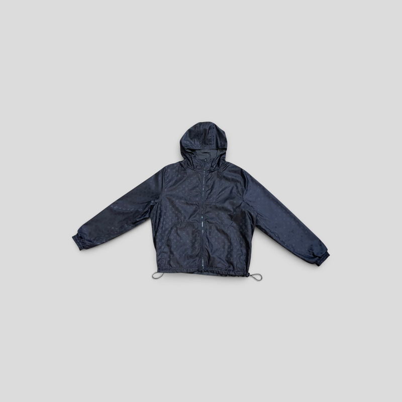 CLB XXIII black Louis Vuitton monogram reversible polyamide windbreaker with hood and front zip closure