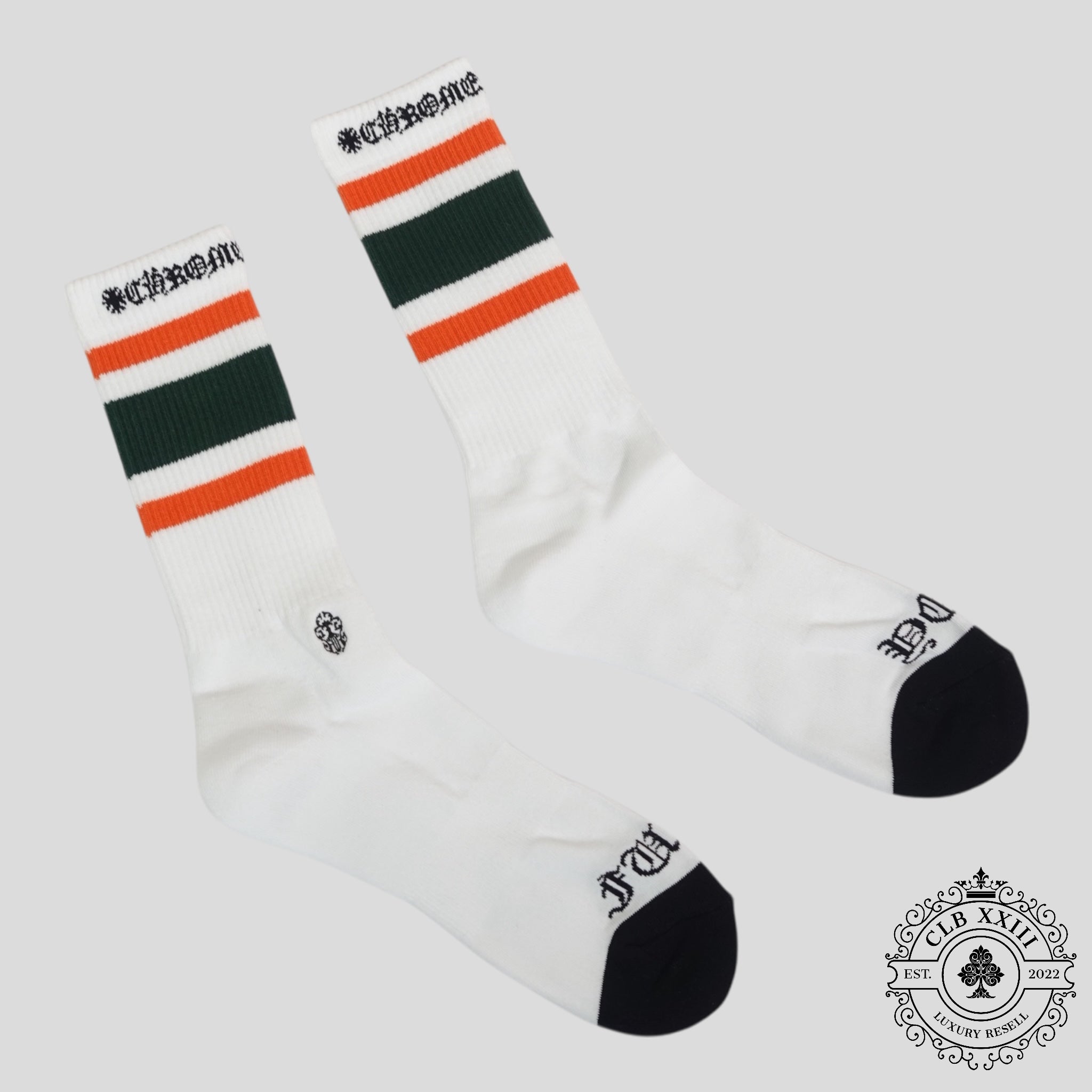 Chrome Hearts Striped Sock in White/Green