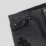 Chrome Heart Fleur Knee Denim in Black/White