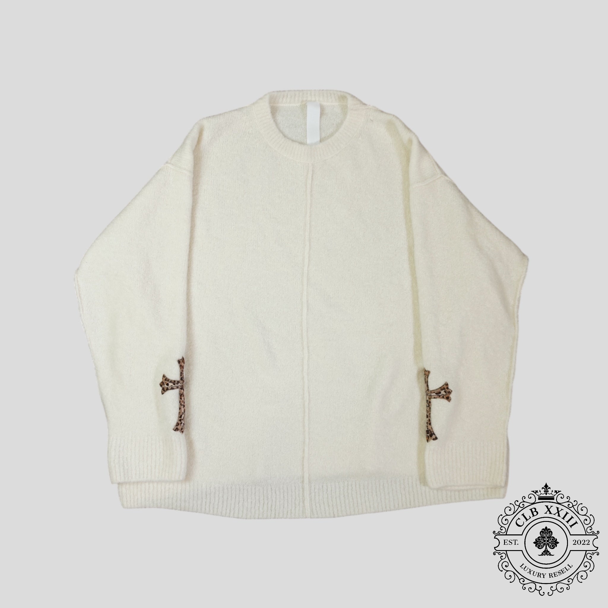 Chrome Hearts Leopard Cross Patch Cashmere Sweater in Cream