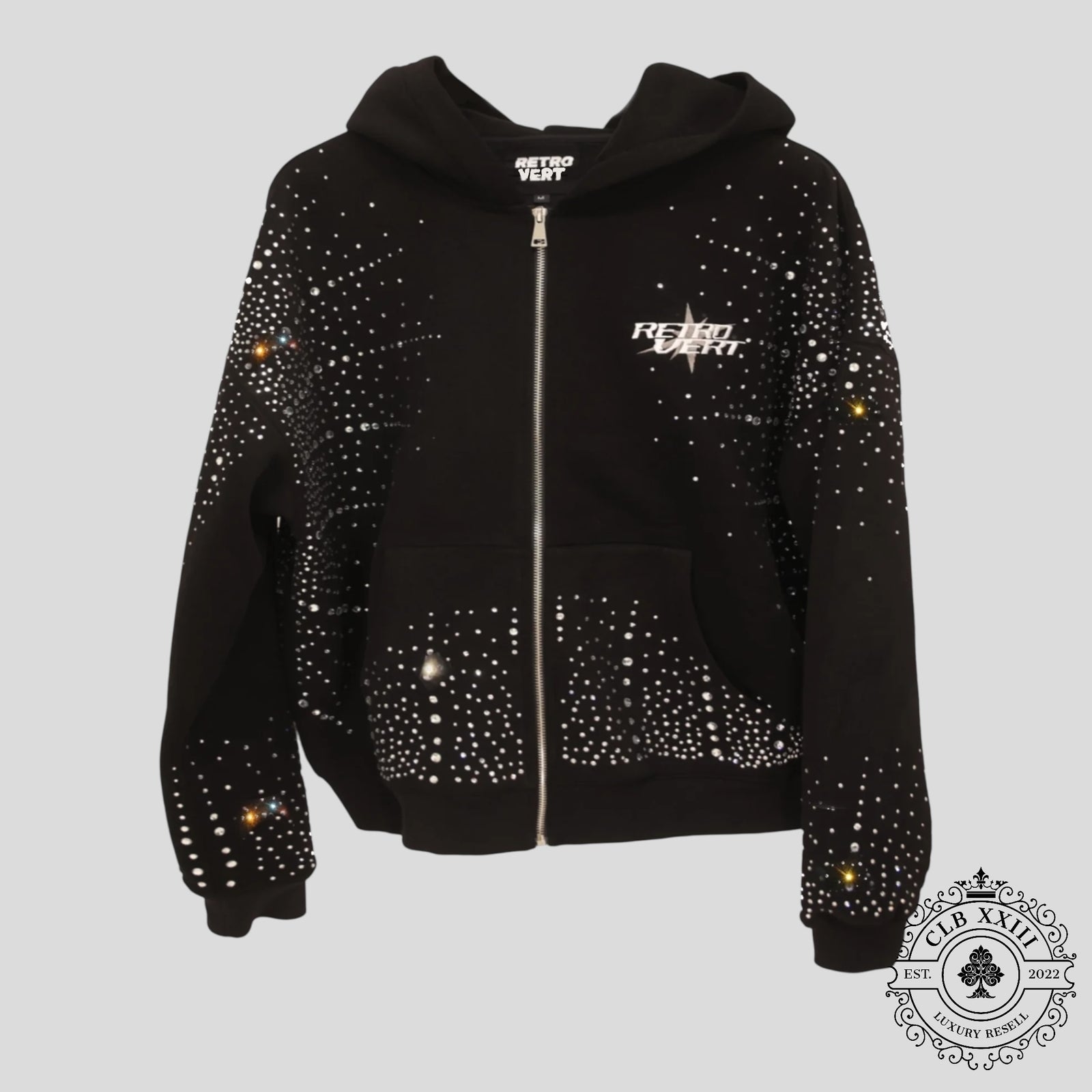 Retrovert Infinity Rhinestone Zip-Up in Black