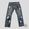 Chrome Hearts Fleur Knee Cross Patch Jeans