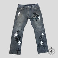 Chrome Hearts Fleur Knee Cross Patch Jeans