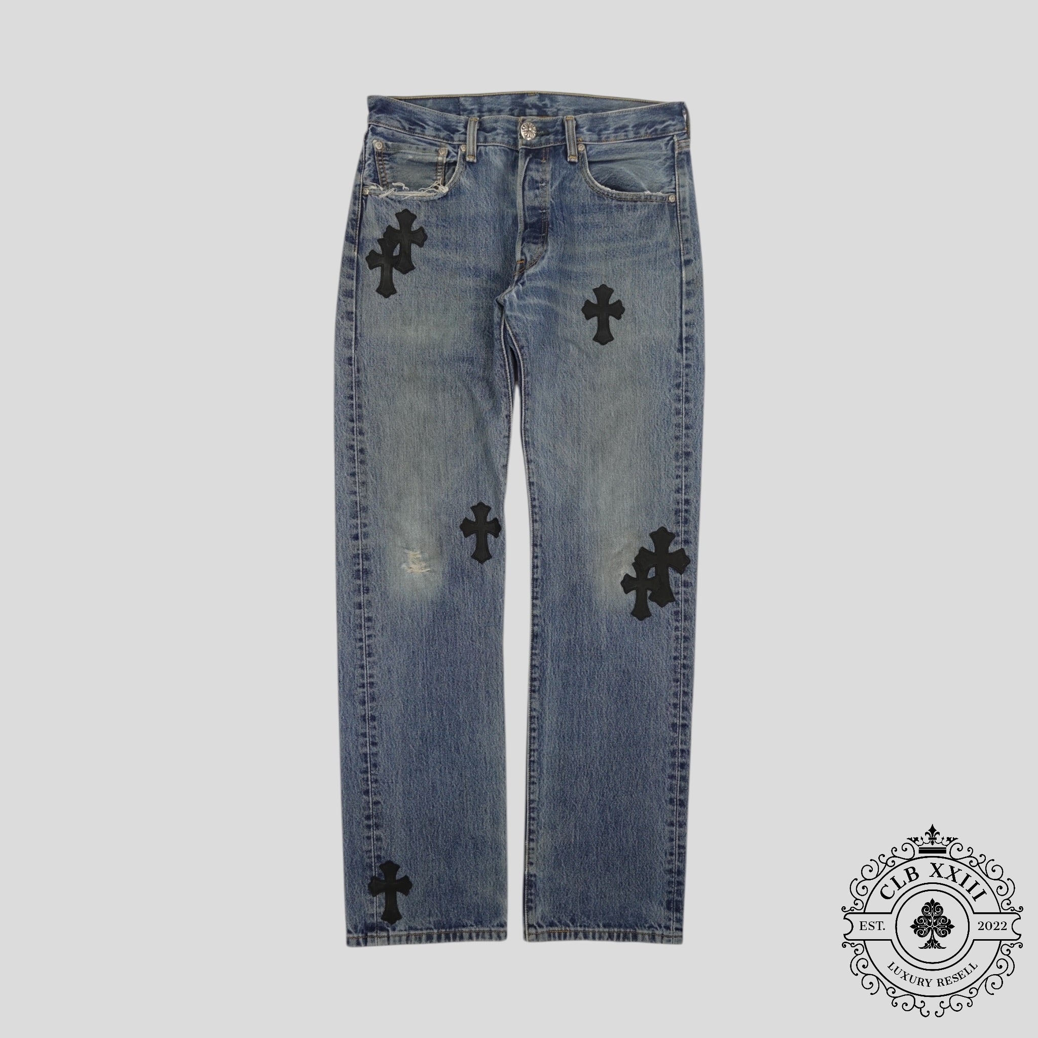 Chrome Hearts Leather Cross Patch Jeans
