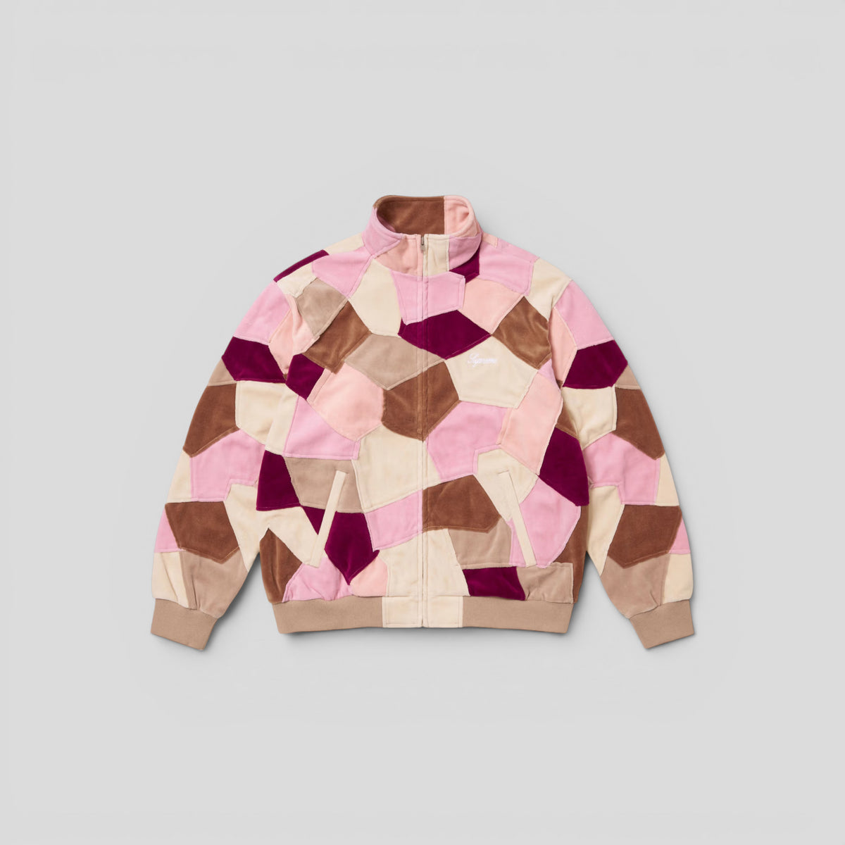 Supreme Patchwork Velour Track Jacket in Pink