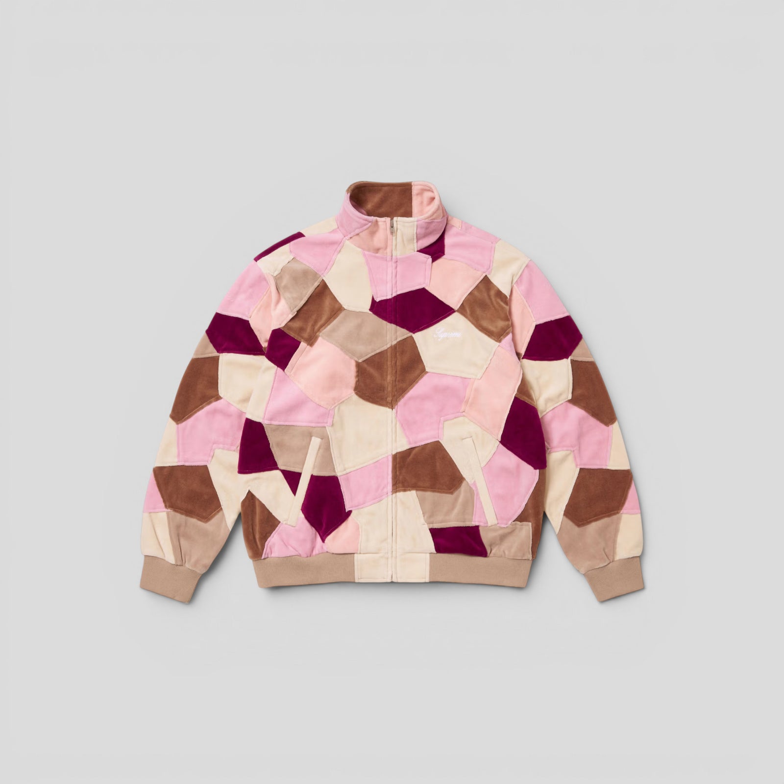 Supreme Patchwork Velour Track Jacket in Pink