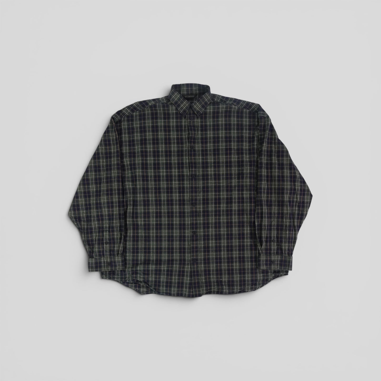 Balenciaga Oversized Cotton Flannel Button Up in Blue/Green