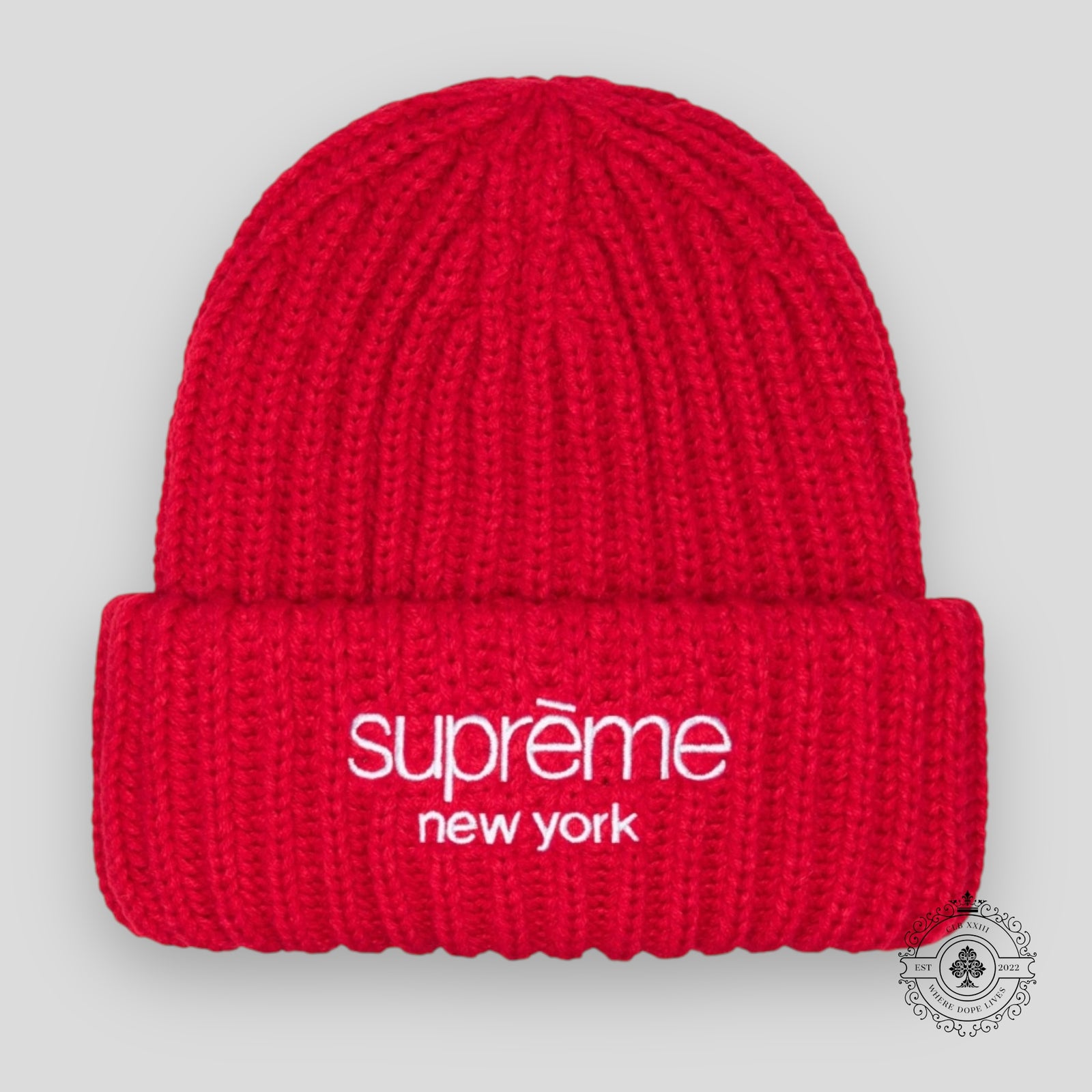 Supreme Classic Logo Chunky Ribbed Beanie in Red