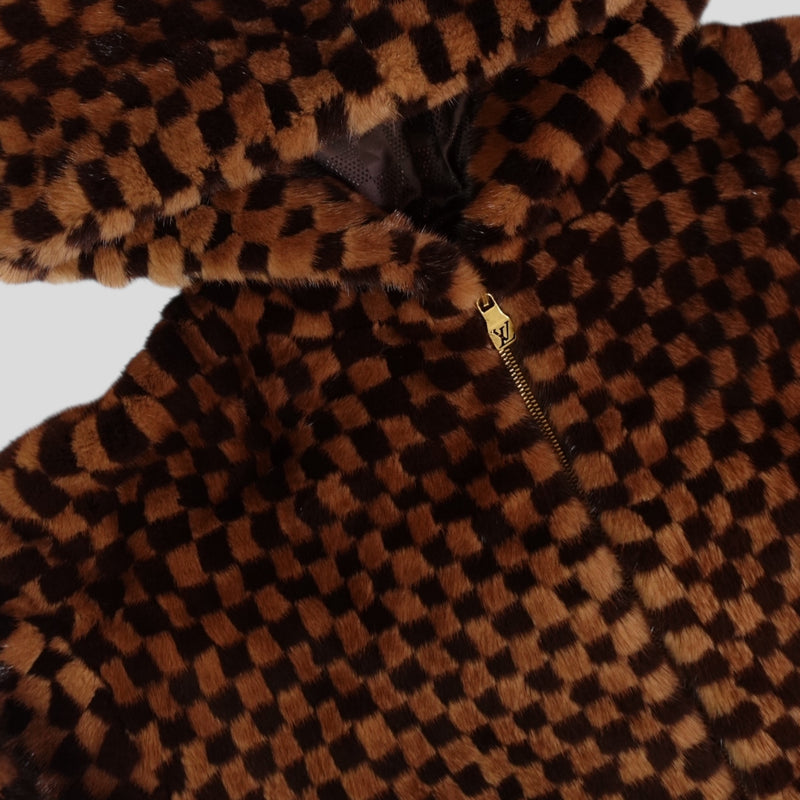 Louis Vuitton Damier Intarsia Mink Zipped Hoodie in Brown