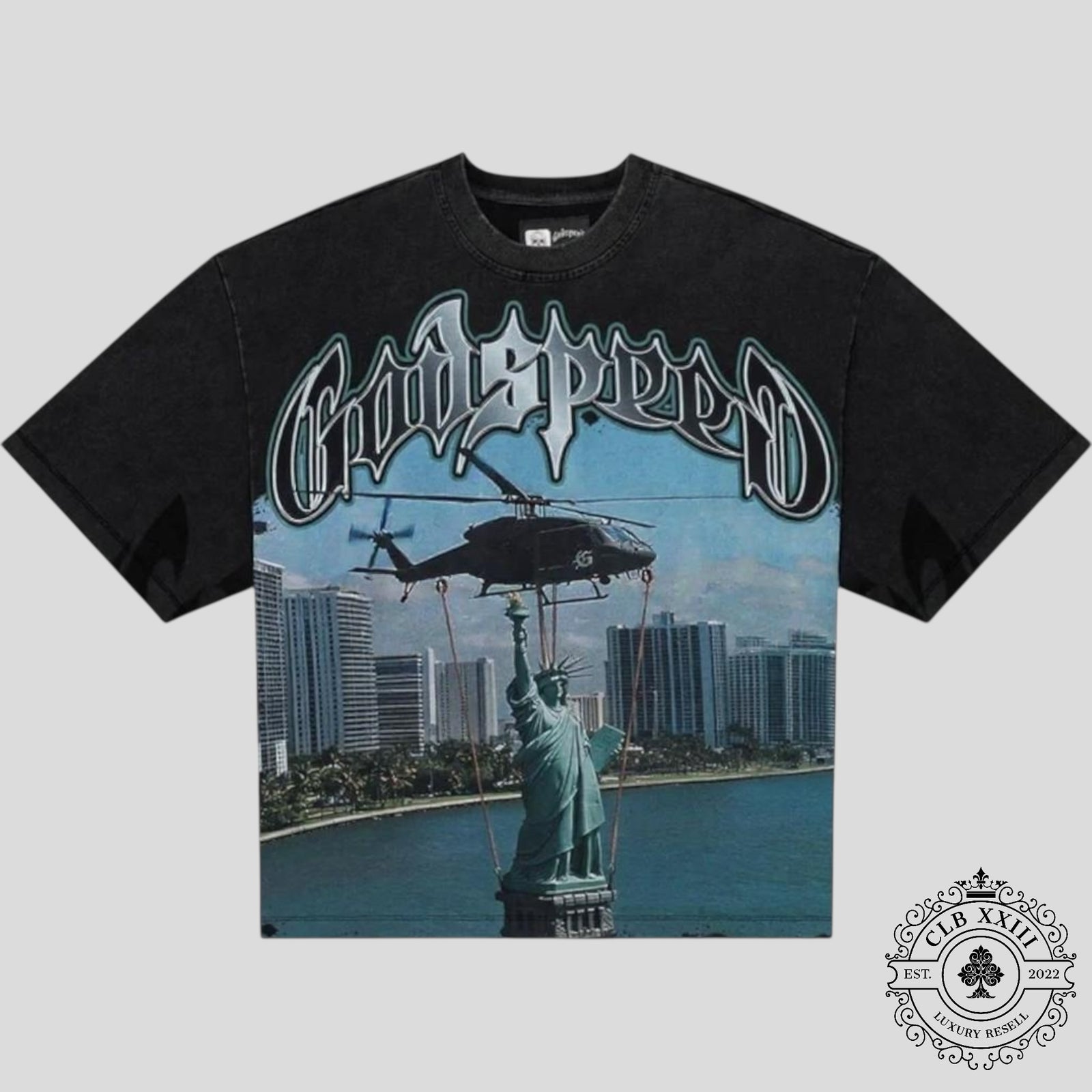 Godspeed JFK to MIA Tee in Black Wash