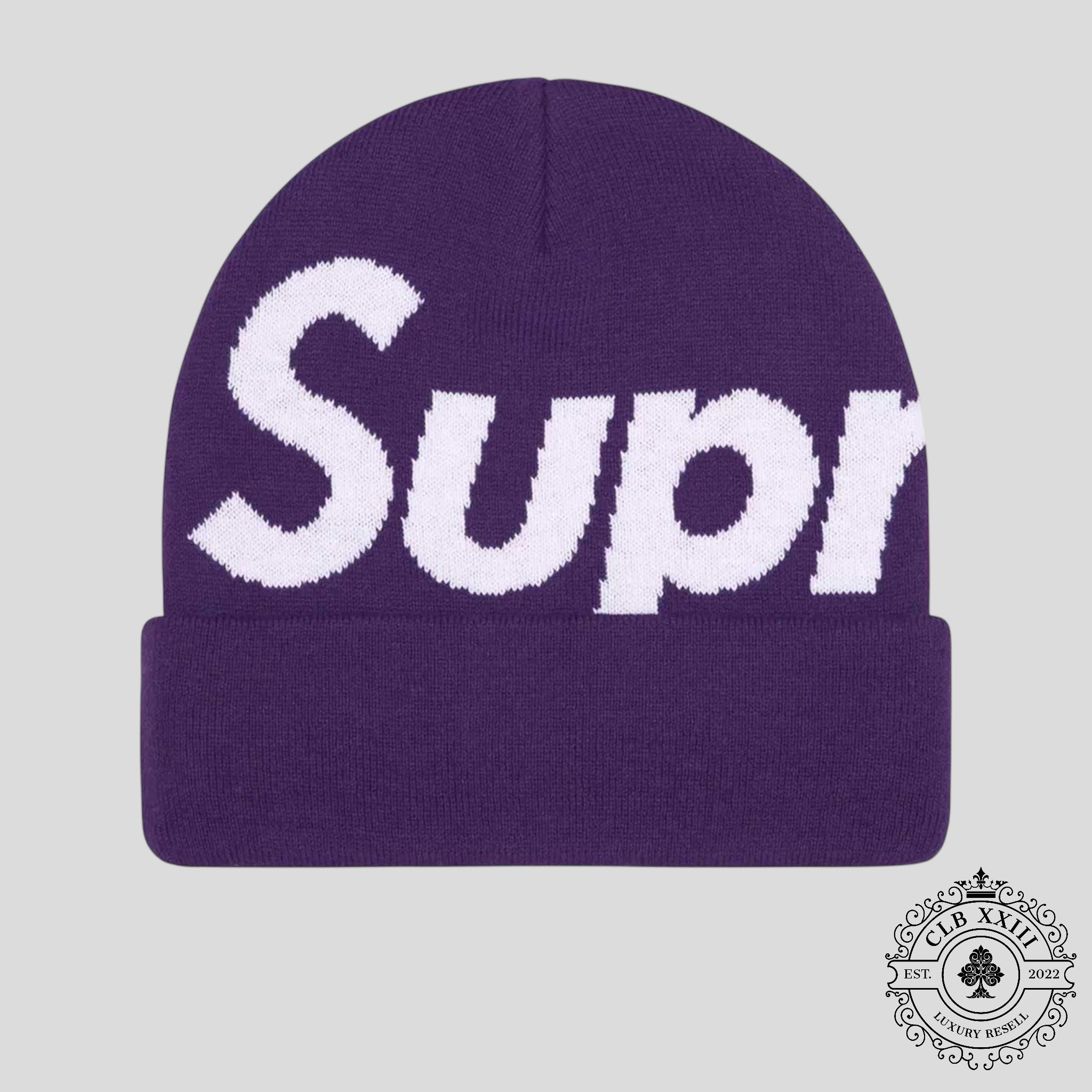 Supreme Big Logo Beanie (FW25) in Dark Violet