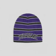Supreme New Era Stripe Beanie in Purple