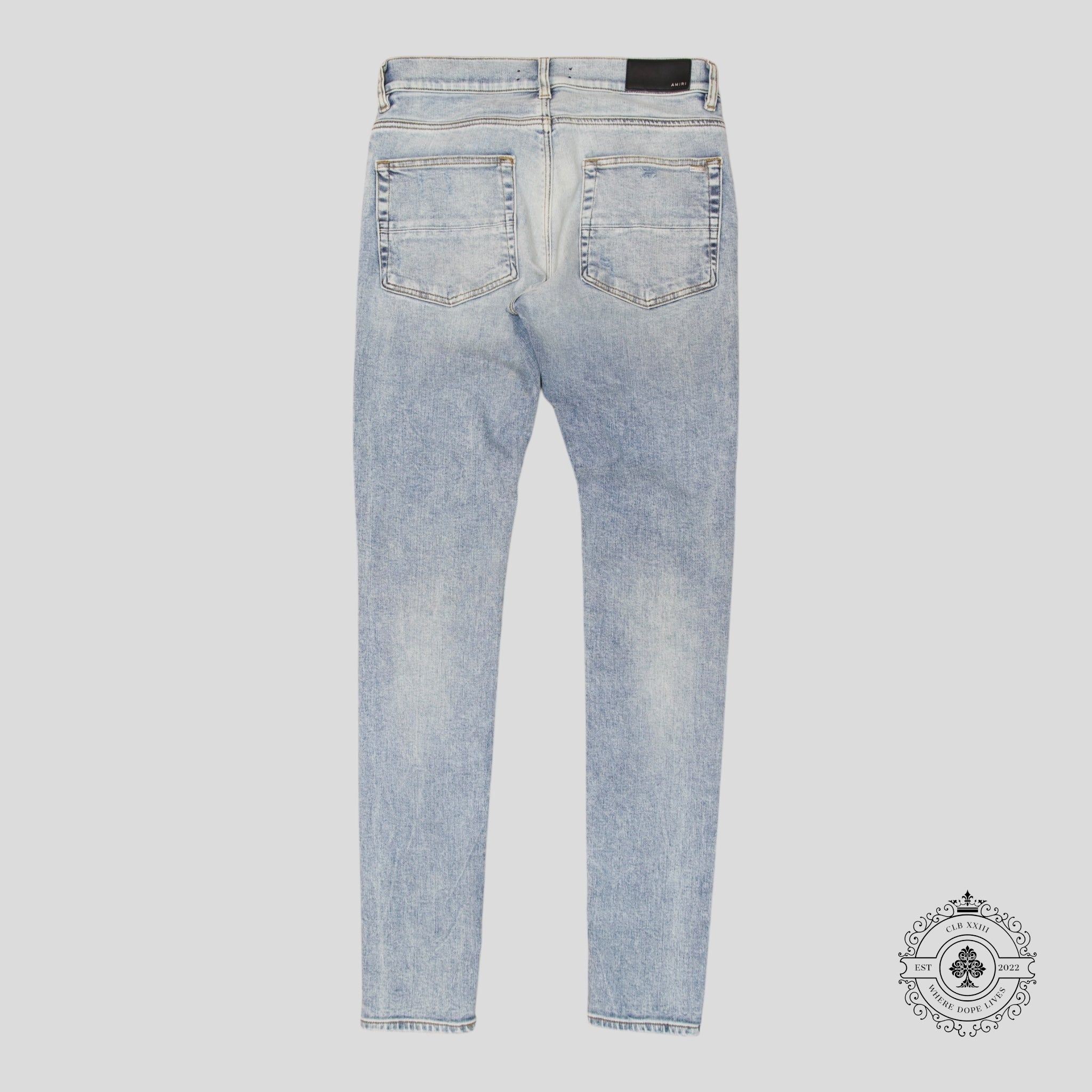 Amiri MX1 Leather Patch Jeans in Stone Indigo