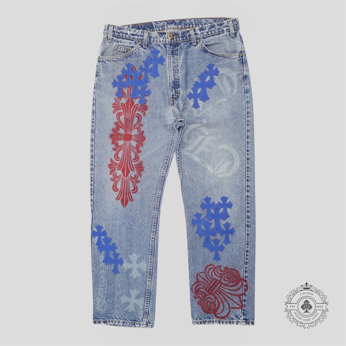Chrome Hearts Cross Patch Stencil Jeans