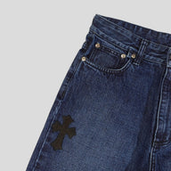 Chrome Hearts Cross Patch Denim Shorts in Dark Wash