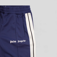 CLB XXIII navy Palm Angels polyester track pants with white side stripe and logo detail