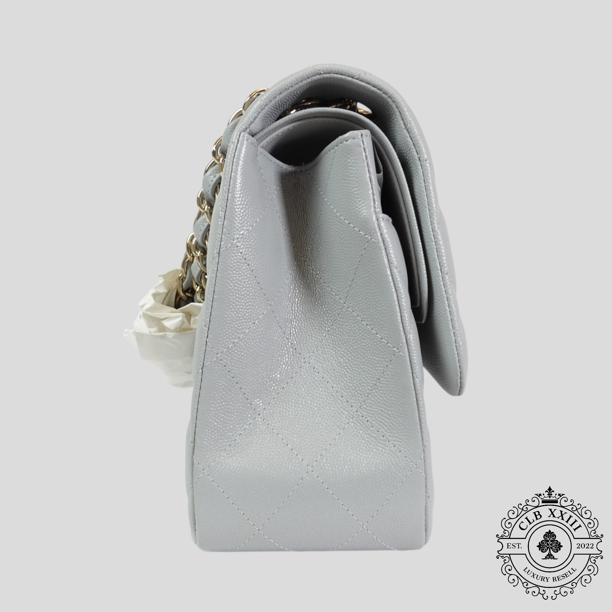 Chanel Caviar Leather Jumbo Quilted Flap Bag in Grey