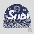 Supreme Bandana Big Logo Beanie in Navy